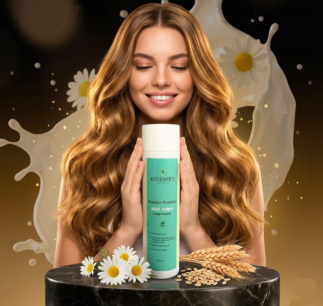 KOSMEV Shampoo Protettivo, Lenitivo OAT CARE con Avena e Camomilla Bio