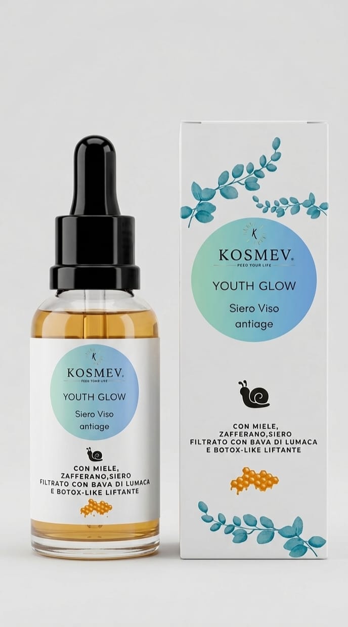 KOSMEV Siero Viso Anti-Età con Bava di Lumaca e Acido Ialuronico YOUTH GLOW Bio