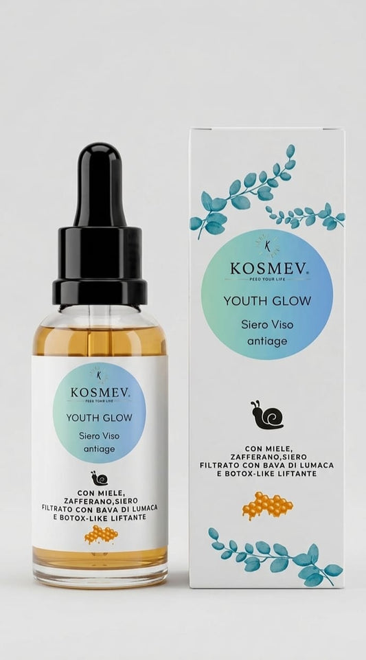 KOSMEV Siero Viso Anti-Età con Bava di Lumaca e Acido Ialuronico YOUTH GLOW Bio