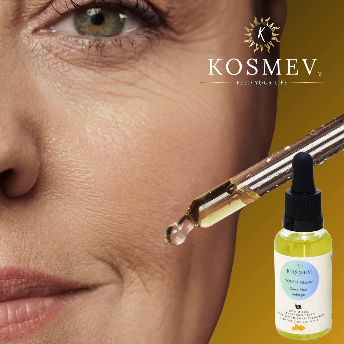 KOSMEV Siero Viso Anti-Età con Bava di Lumaca e Acido Ialuronico YOUTH GLOW Bio