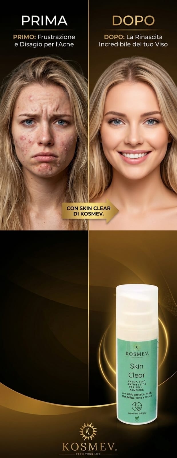 KOSMEV Crema Viso Antisettica Skin Clear Bio per Pelli Acneiche