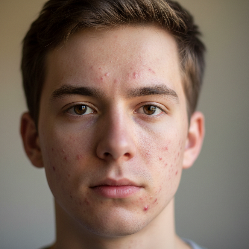 crea immagine di un ragazzo con grossi problemi di Acne sul viso